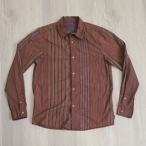Prana Casual Striped Button Down Shirt Brown Medium Men's Cowboy Western